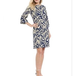 J McLaughlin Campbell Puddle Print Dress, Beige/Navy, Size XL, NWT